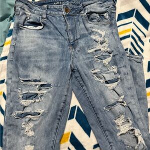 American Eagle Outfitters Women's Ripped Light Blue Skinny Jeans
